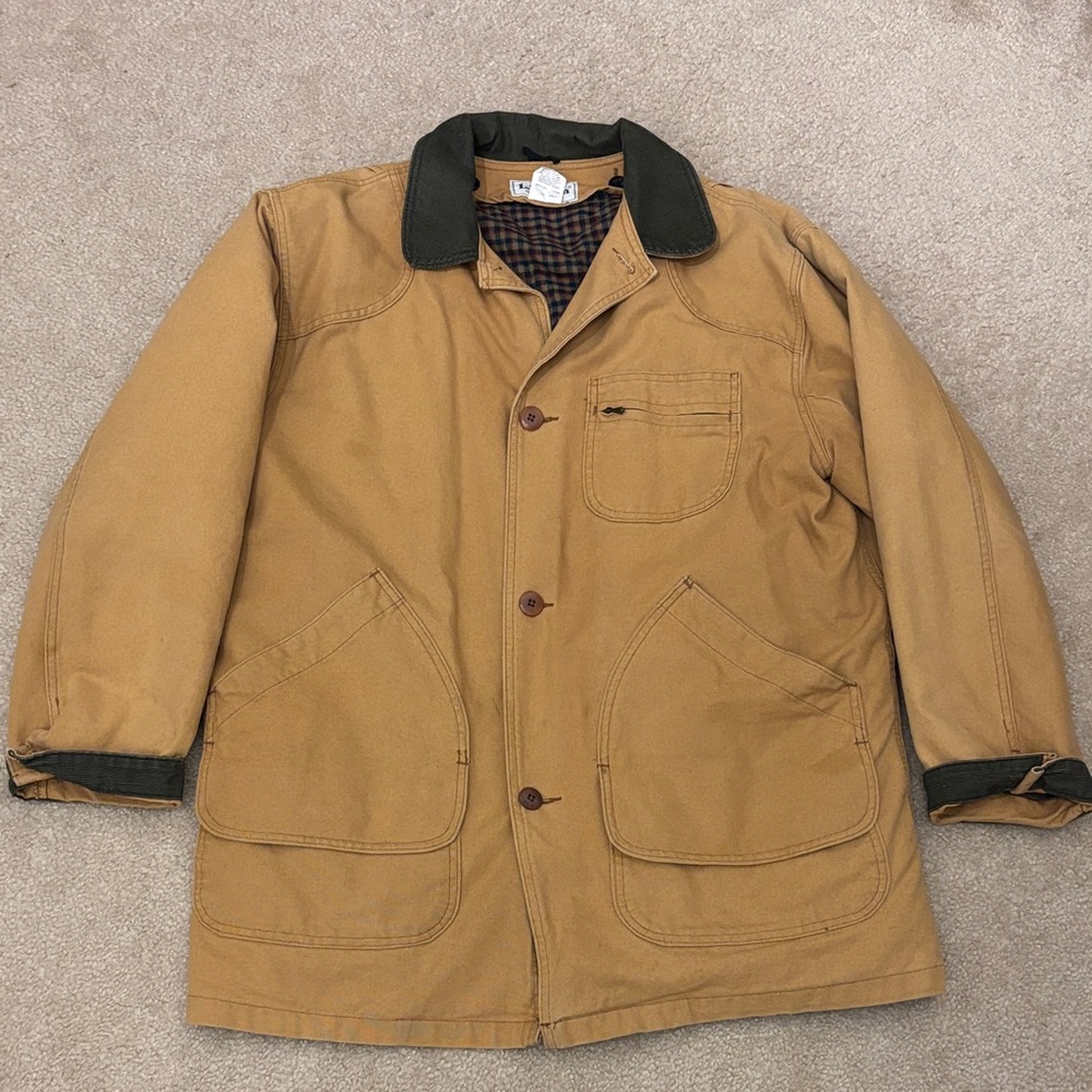 L.L. Bean Mens Original Field Coat w/ Fleece Down Liner -Saddle Tan- Size L Tall